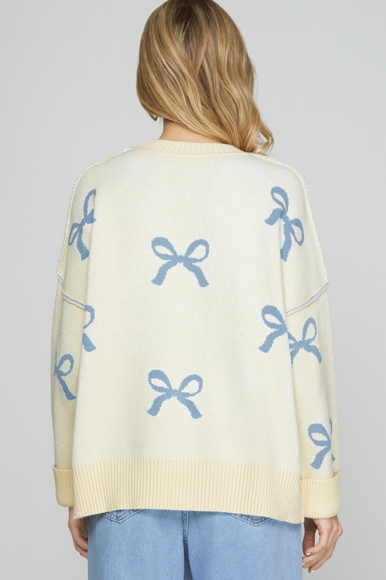 Blue Bow Pattern Sweater