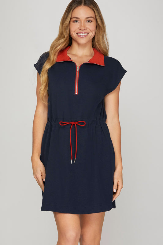 Contrast Collar & Tie Dress