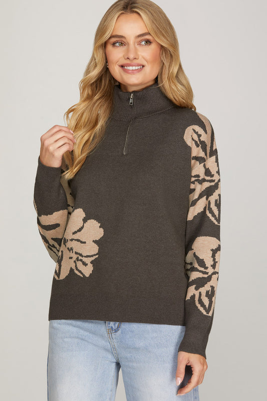 Half-Zip Floral Sweater