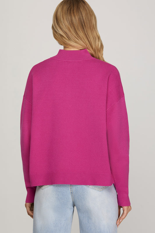 Quarter-Zip Magenta Sweater