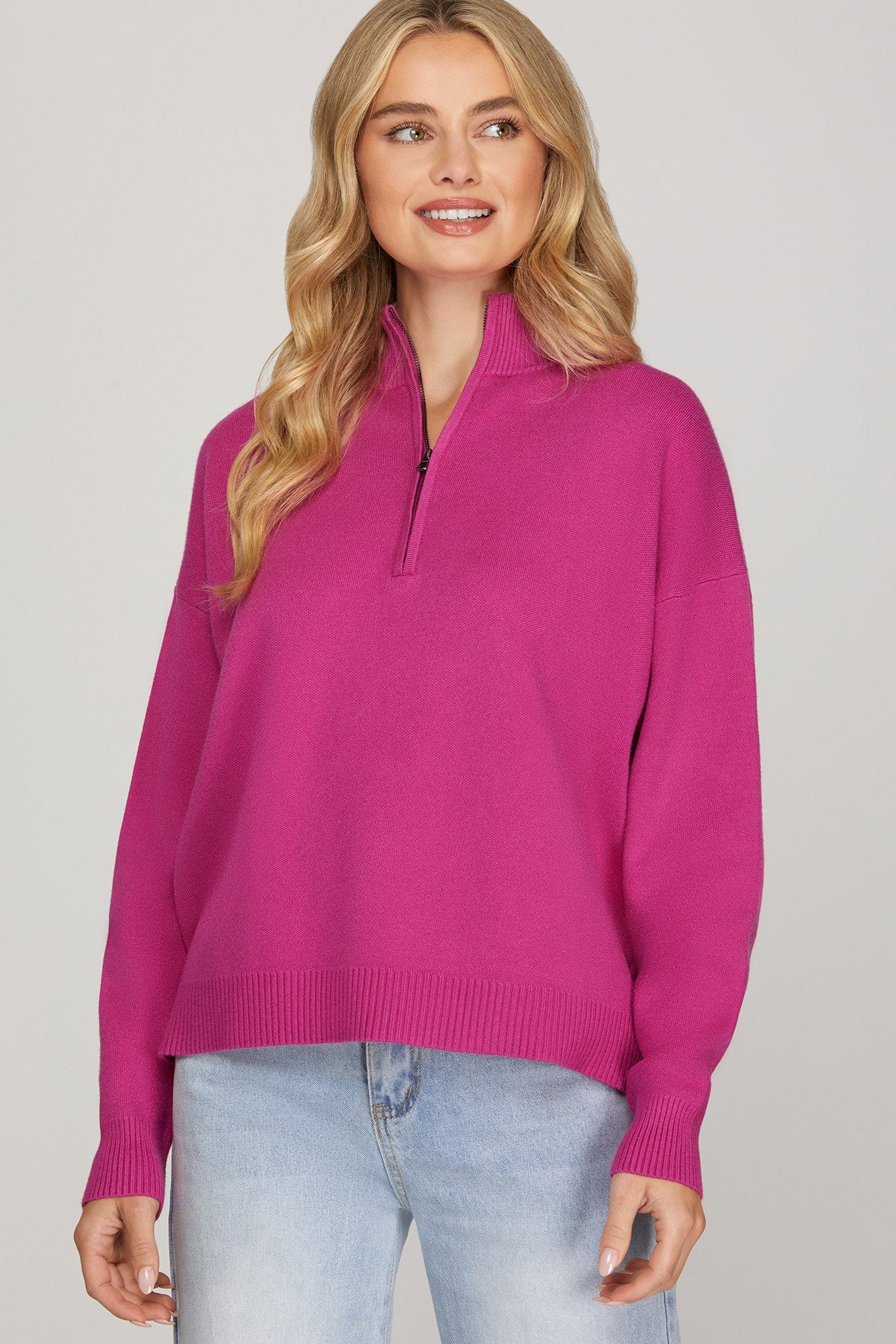 Quarter-Zip Magenta Sweater
