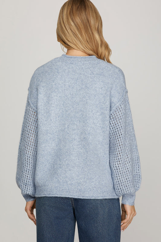 Waffle Knit Contrast Sweater