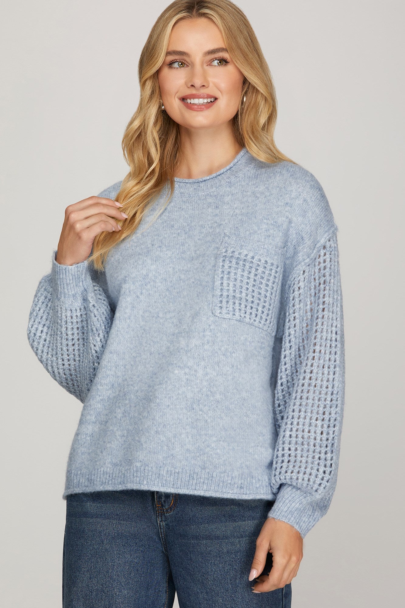 Waffle Knit Contrast Sweater