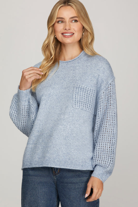 Waffle Knit Contrast Sweater