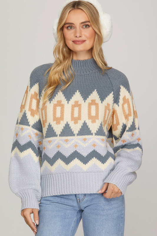 Fair Isle Mock Neck Sweater