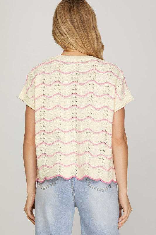 Drop Sleeve Scallop Top