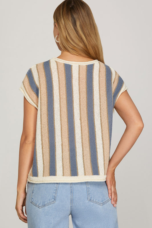 Drop Shoulder Stripe Sweater