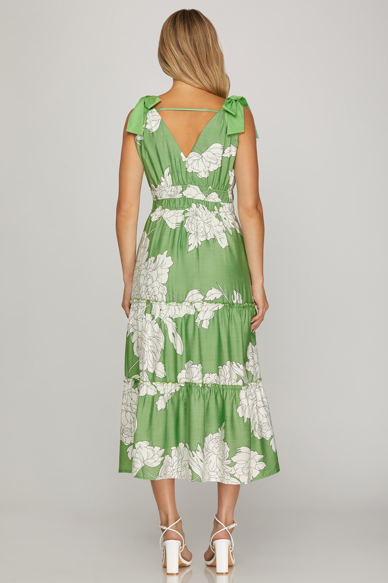 V-Neck Tiered Midi Dress