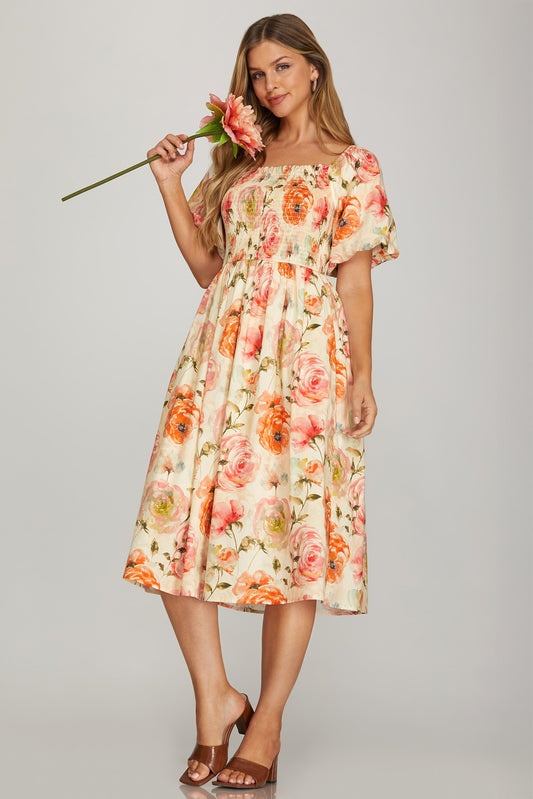 Smocked Puff Sleeve Dress