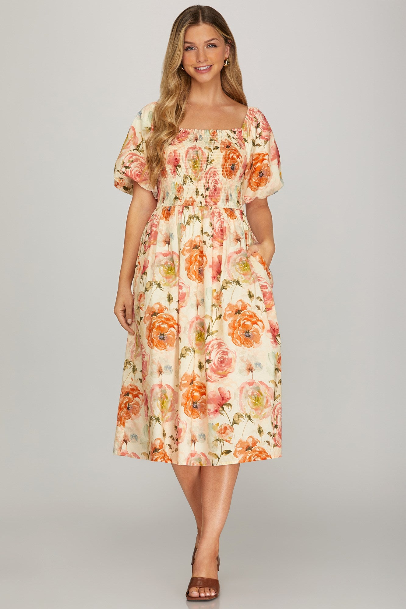 Smocked Puff Sleeve Dress