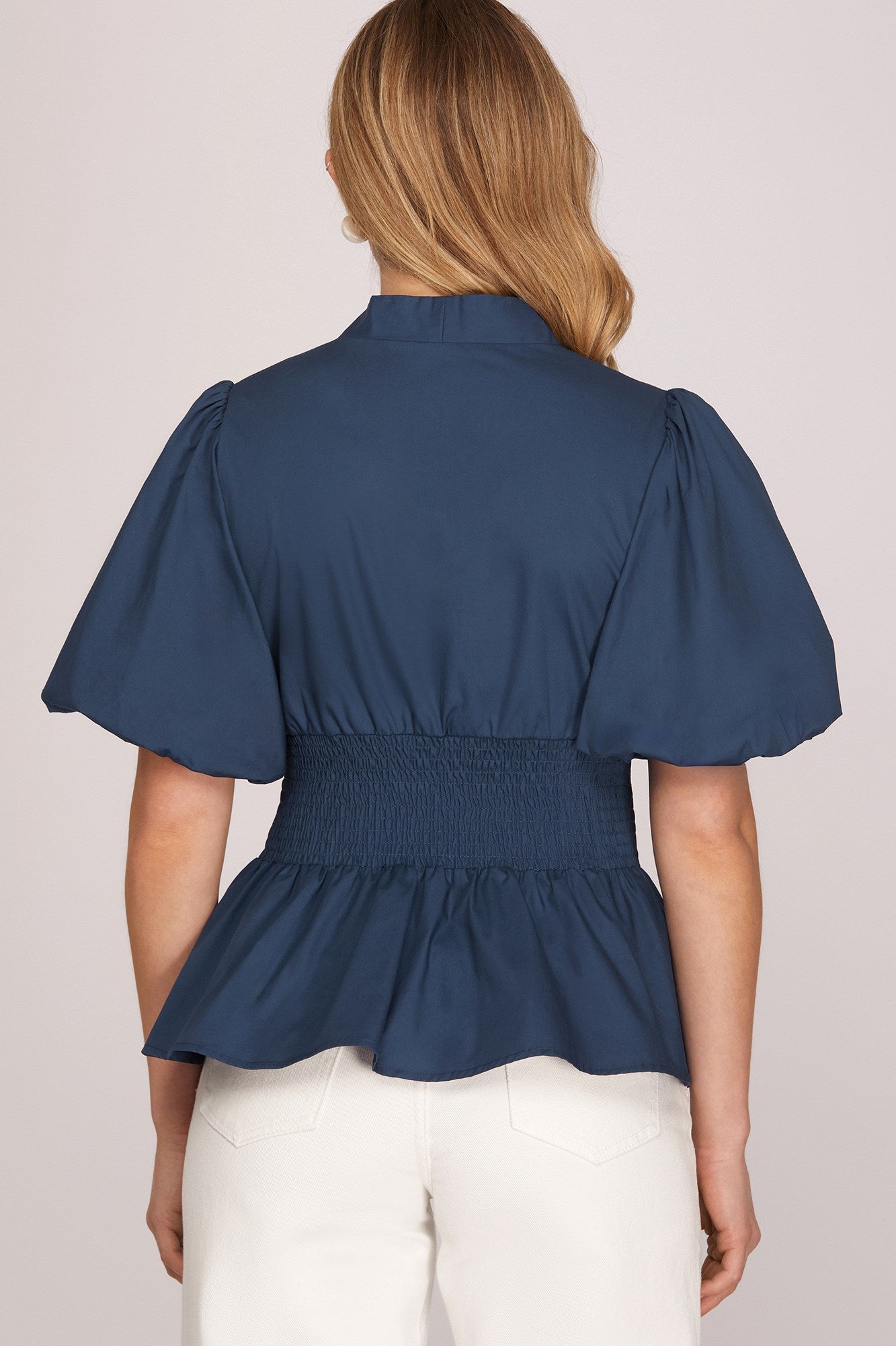 Front Zip Smocked Top