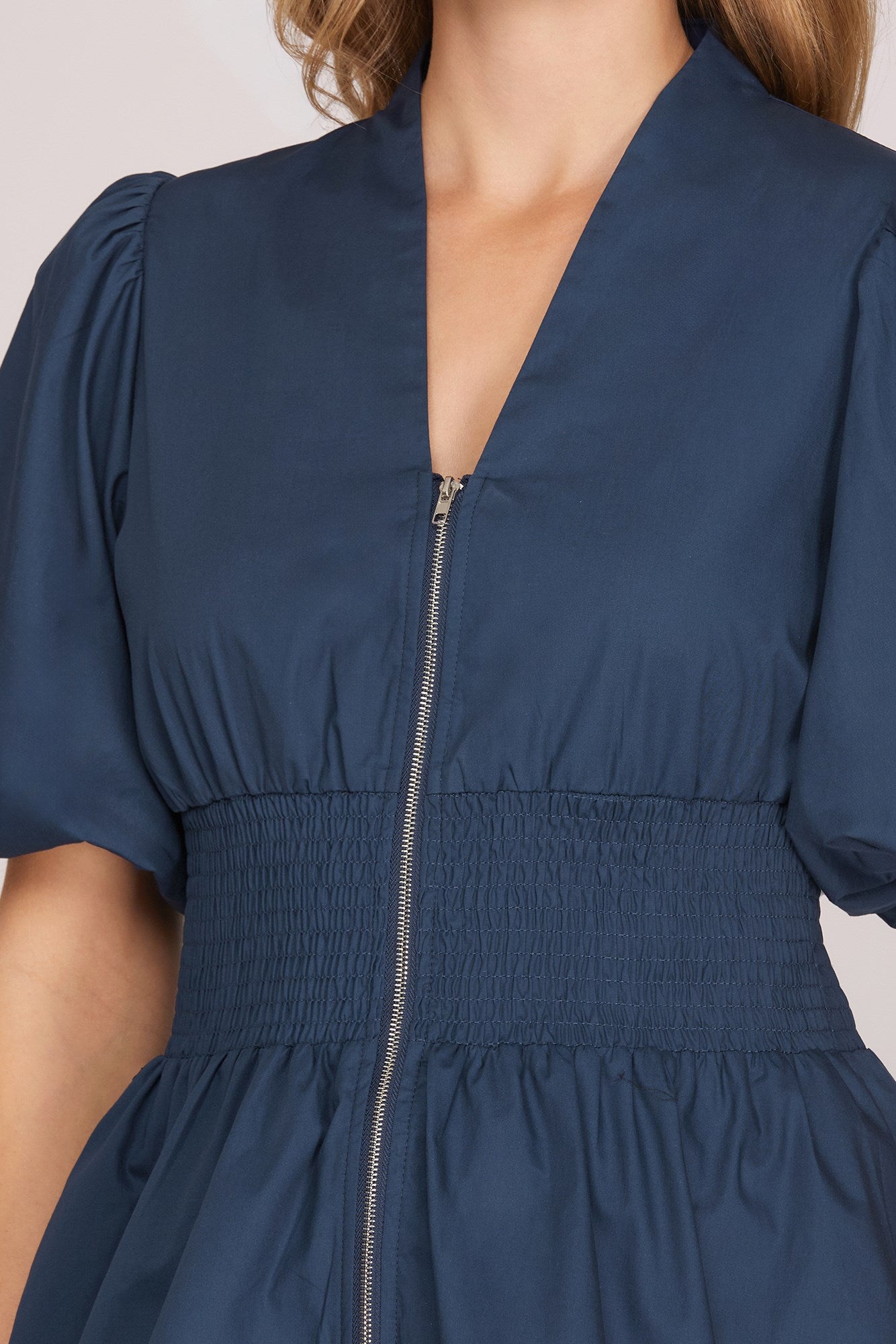 Front Zip Smocked Top