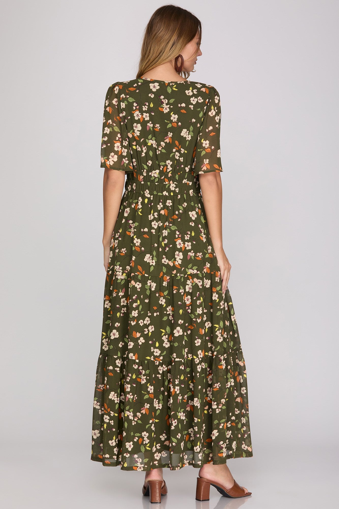 Leaf Print Maxi Dress