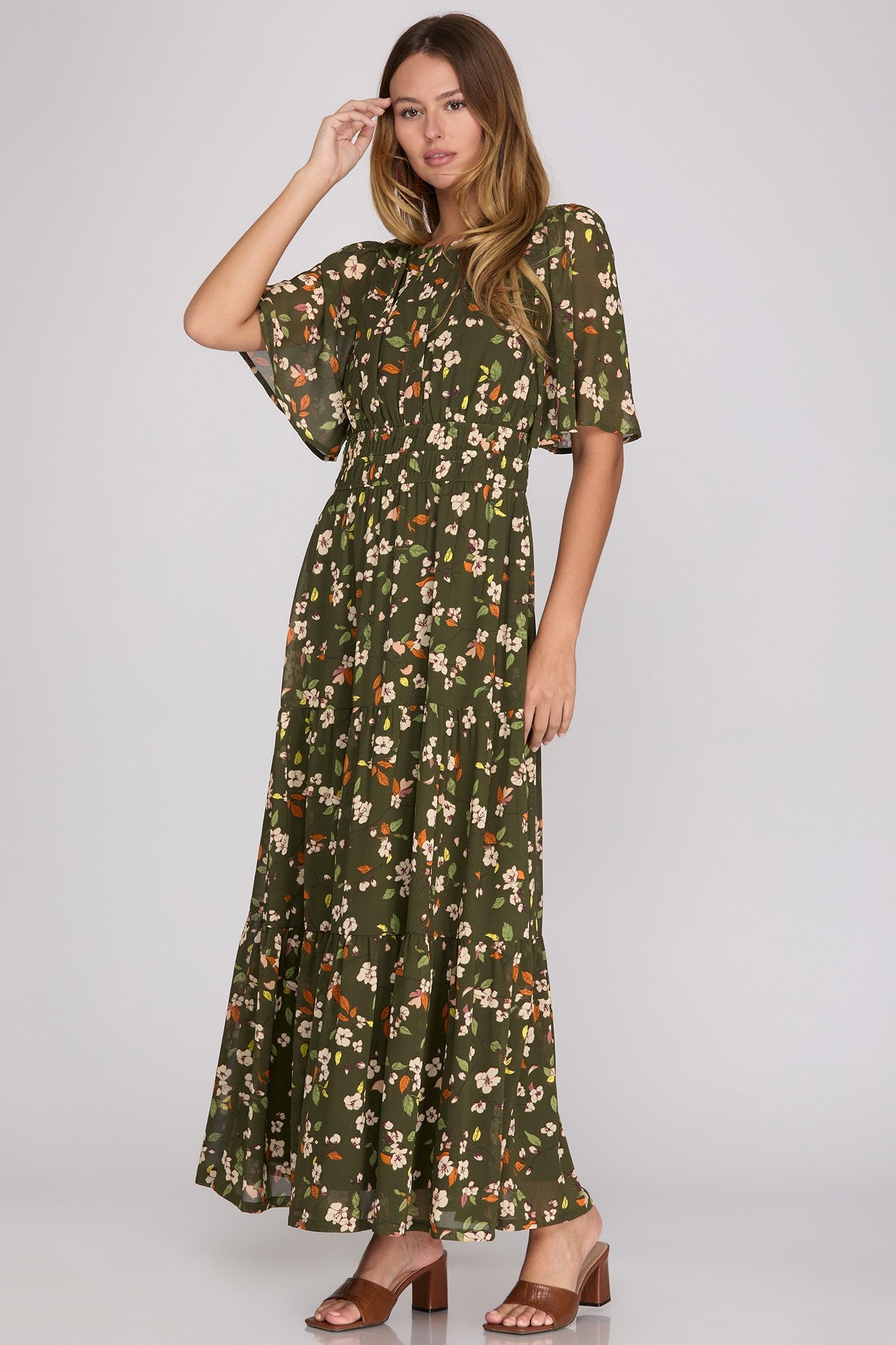Leaf Print Maxi Dress