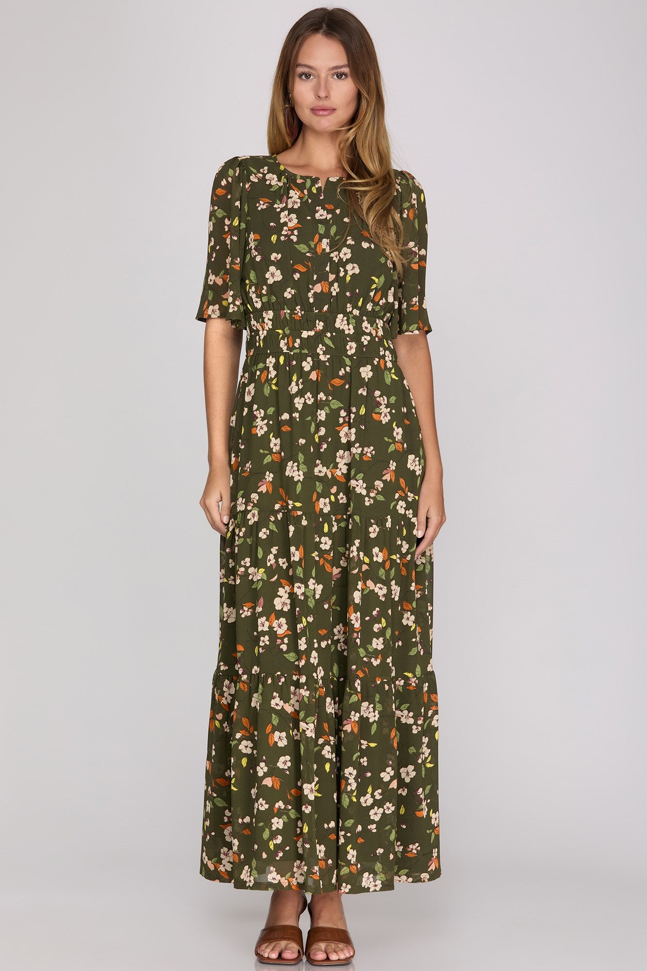 Leaf Print Maxi Dress