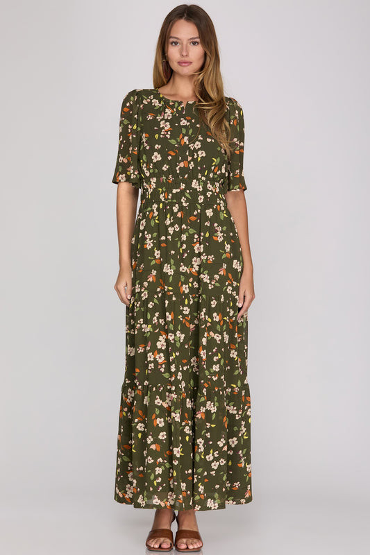 Leaf Print Maxi Dress