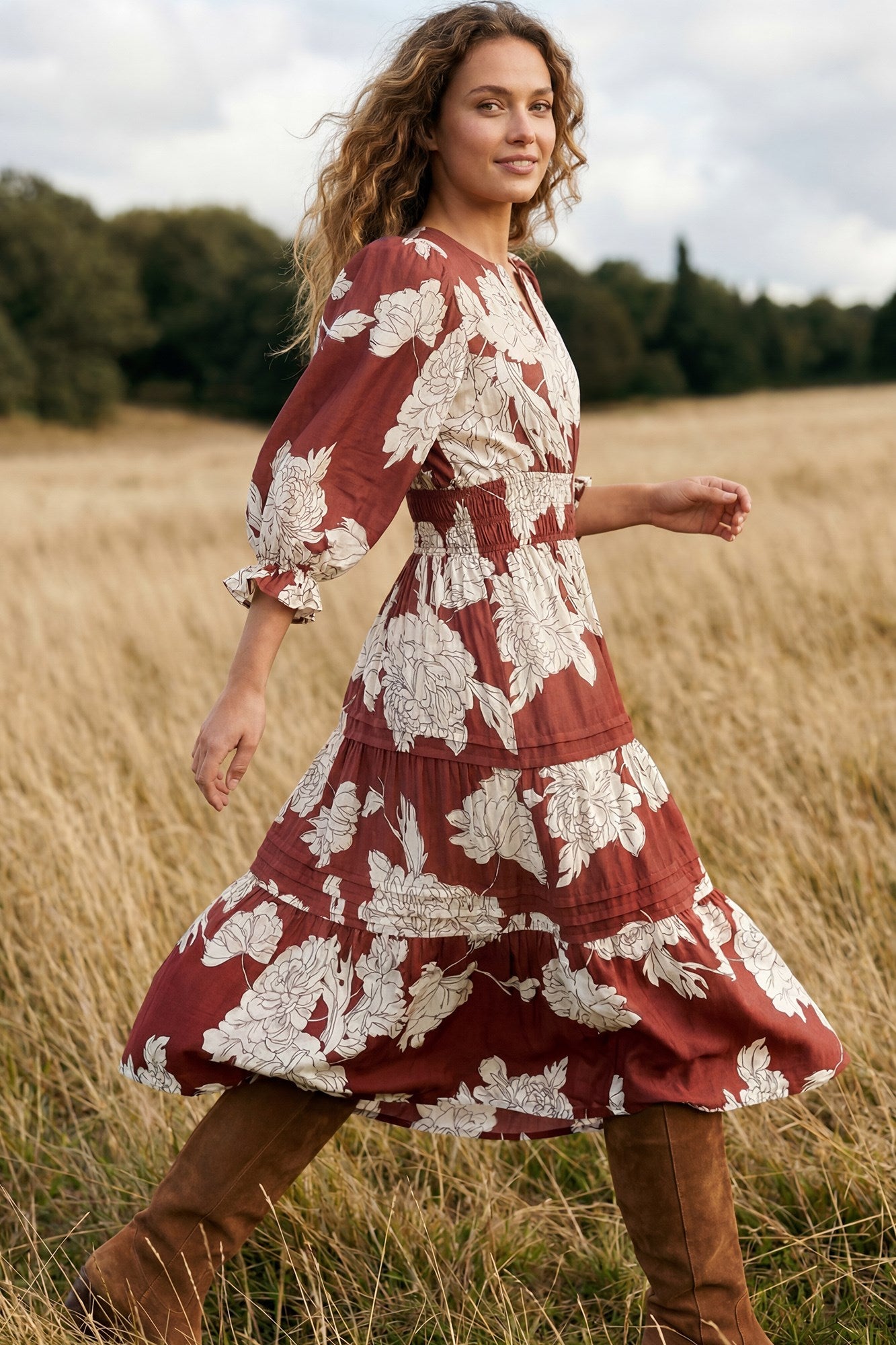 3/4 Sleeve Smocked Dress