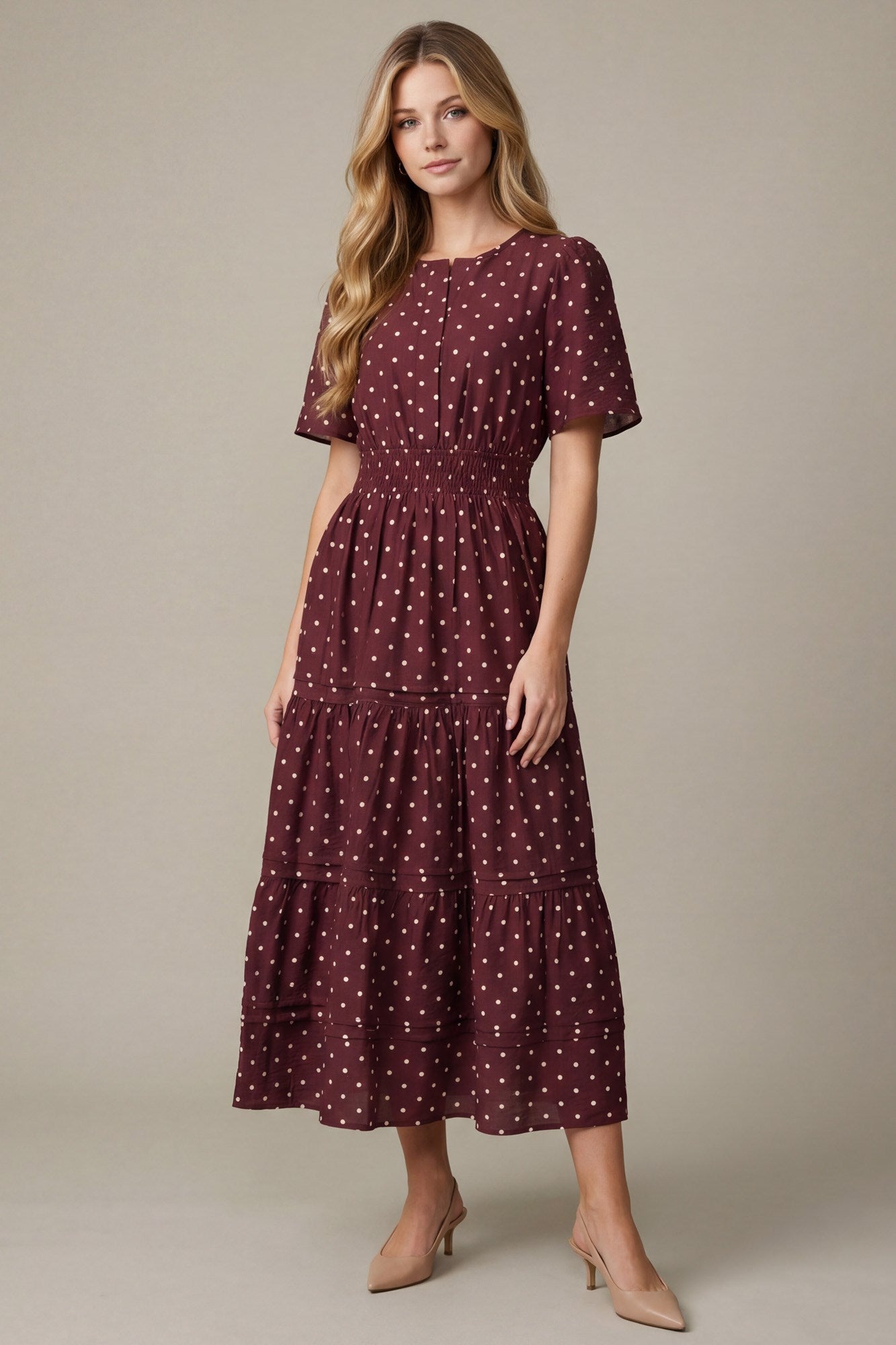 Pintuck Polka Dot Dress