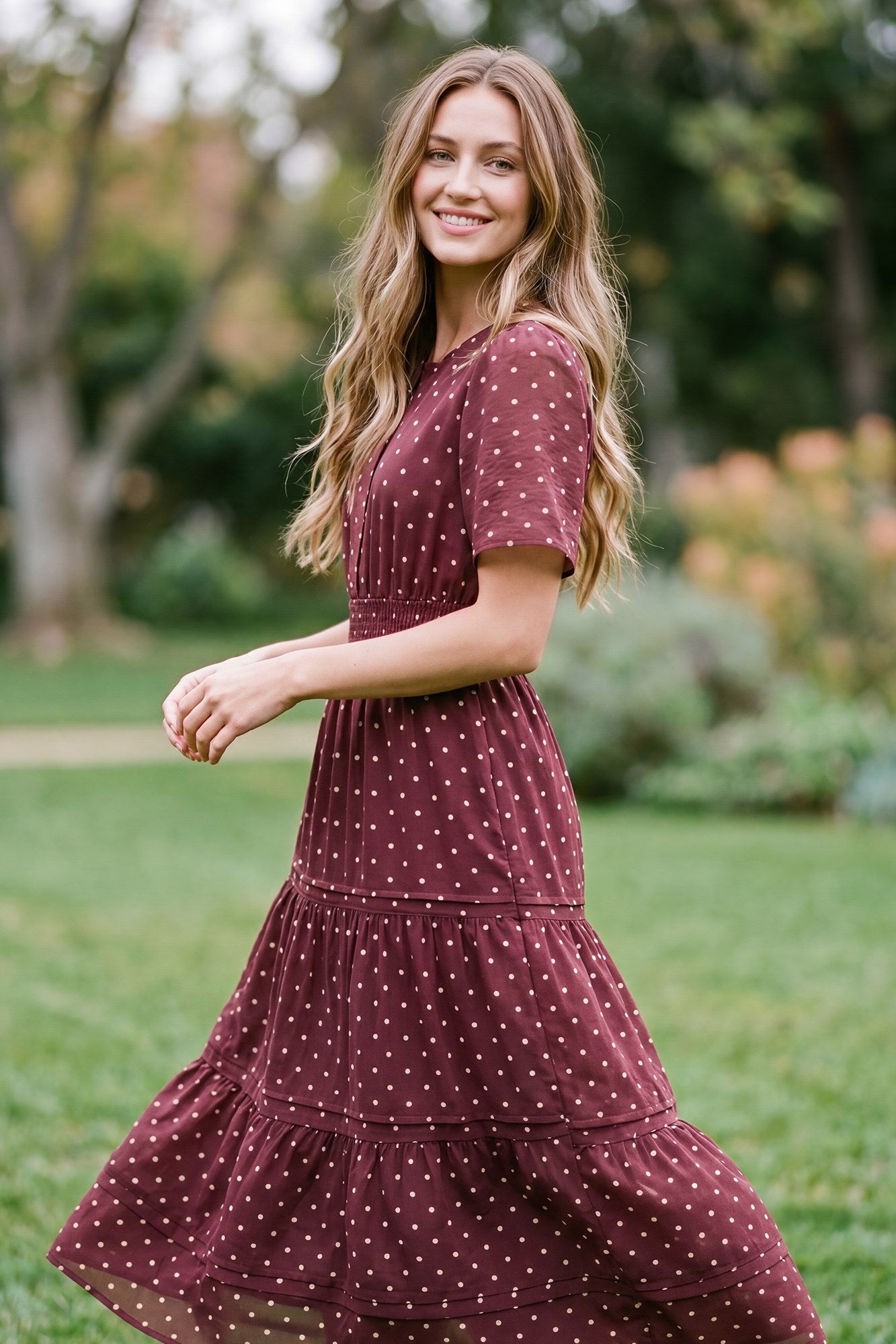 Pintuck Polka Dot Dress