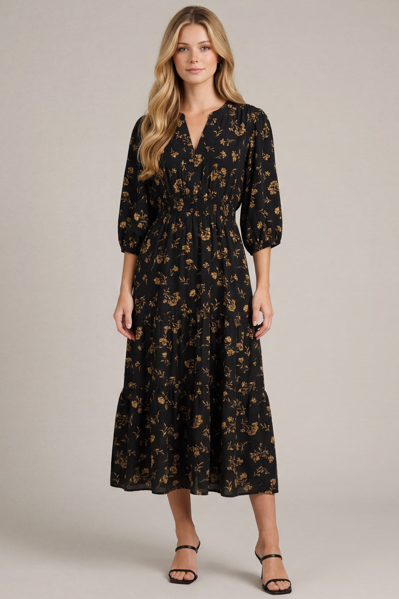 Floral 3/4 Sleeve Dress