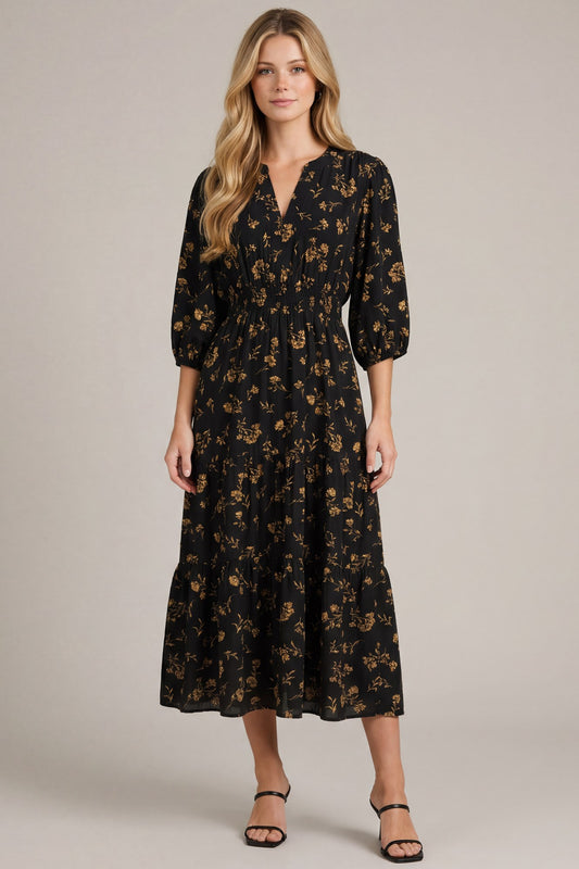 Floral 3/4 Sleeve Dress