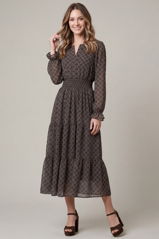 Chiffon Plaid Print Dress