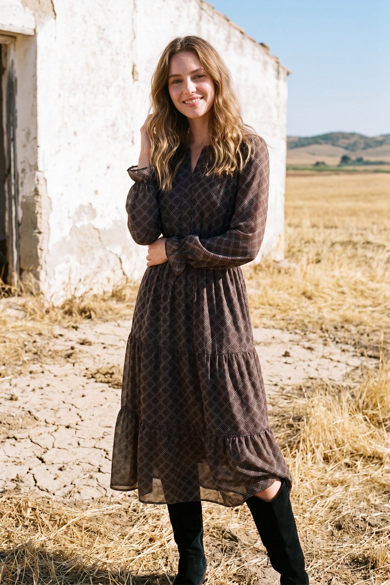 Chiffon Plaid Print Dress