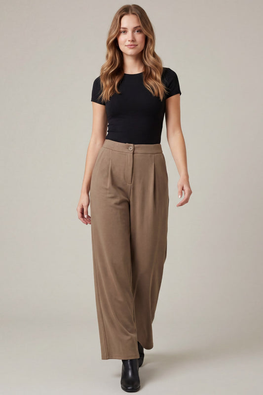 Pleated Knit Pants - Mocha