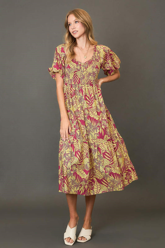 Tropical Poplin Midi Dress