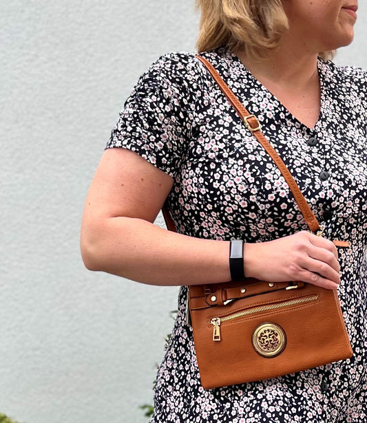 Short Sleeved Ruche Navy and Pink Floral Print Dress