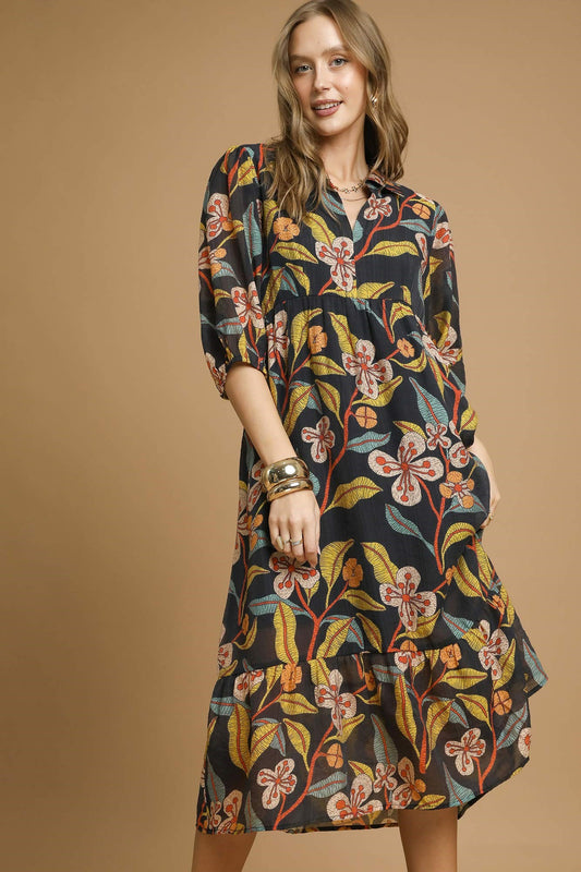 Mixed Florals Tiered Dress