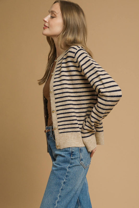 Striped Button-Up Cardigan