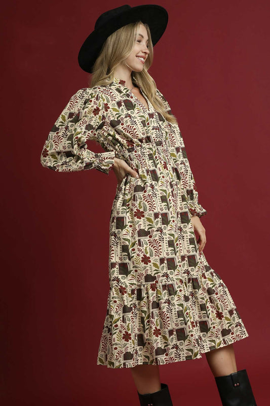 Vintage Floral Midi Dress