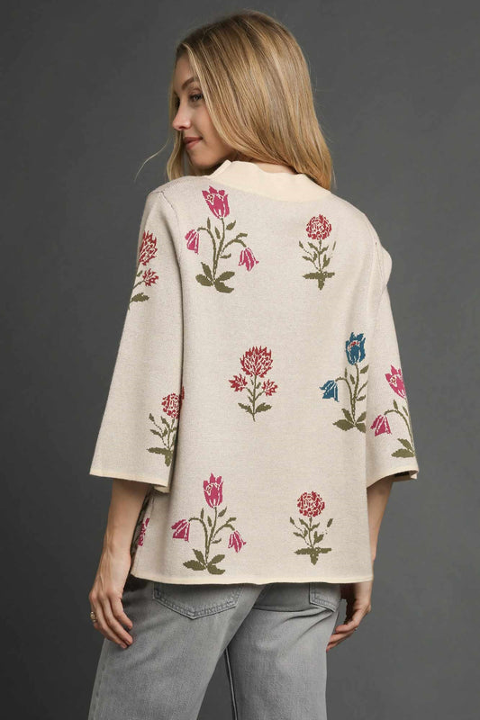 Wide Sleeve Floral Sweater