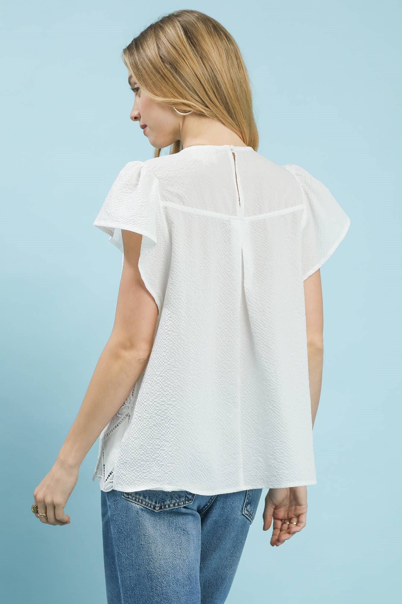 Lace Overlay Flutter Sleeve Top