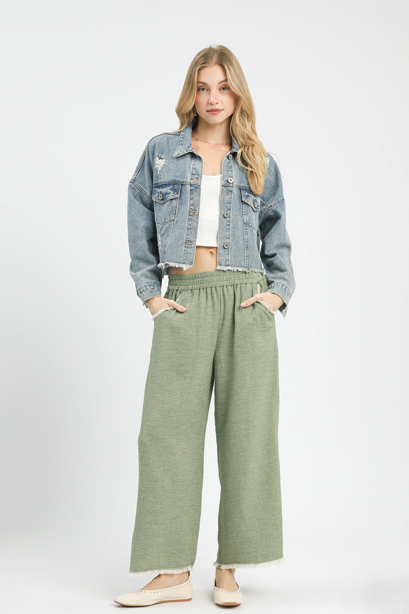 Frayed Hem Flare Pants