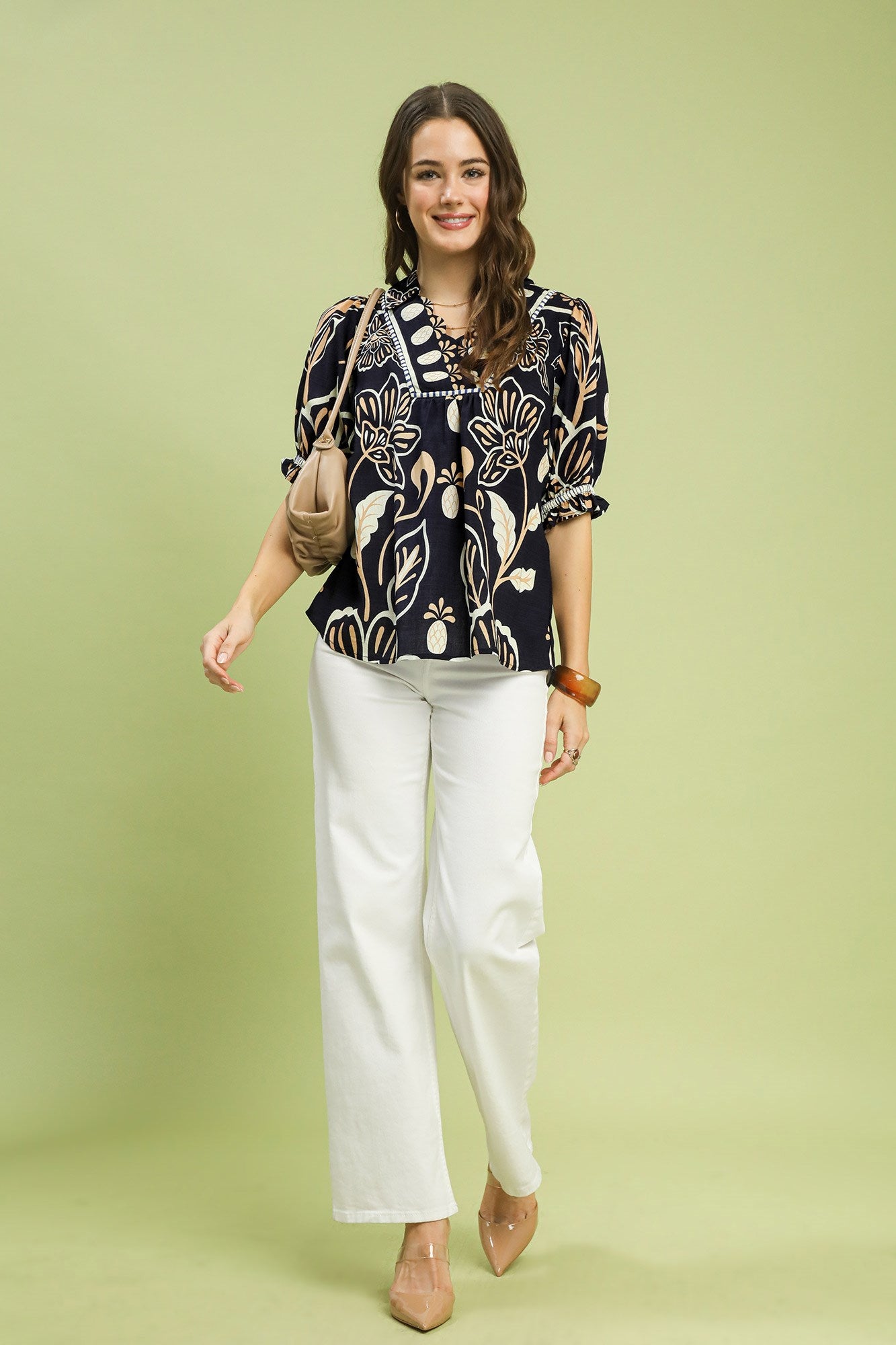 Scalloped Yoke Puff Sleeve Top