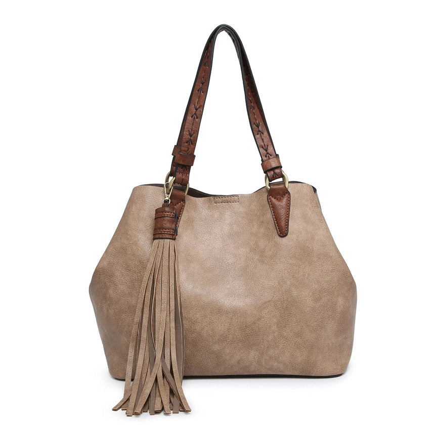 Bag-in-A-Bag Satchel with Tassel - Khaki