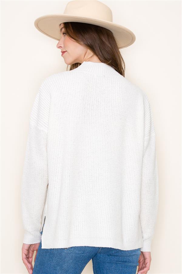 Mock Neck Contrast Stitched Sweater