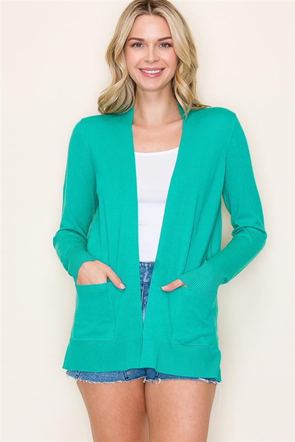 Open Front Pocket Cardigan - Emerald
