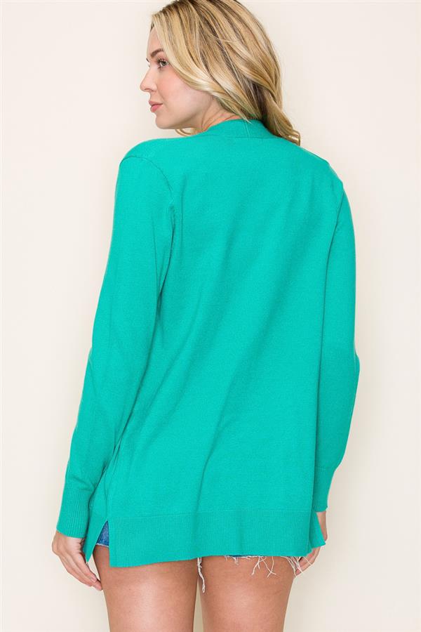 Open Front Pocket Cardigan - Emerald