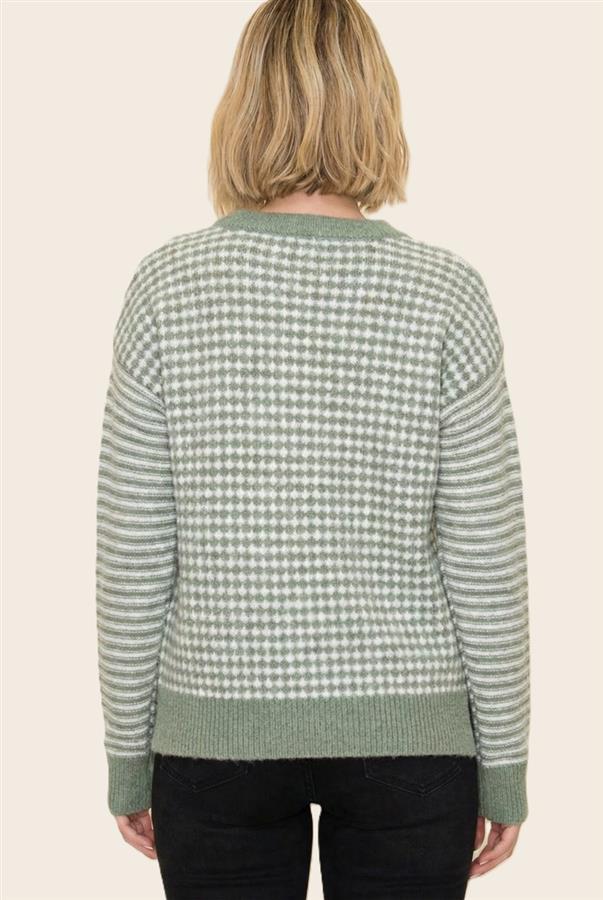 Checkerboard & Stripe Mix Sweater