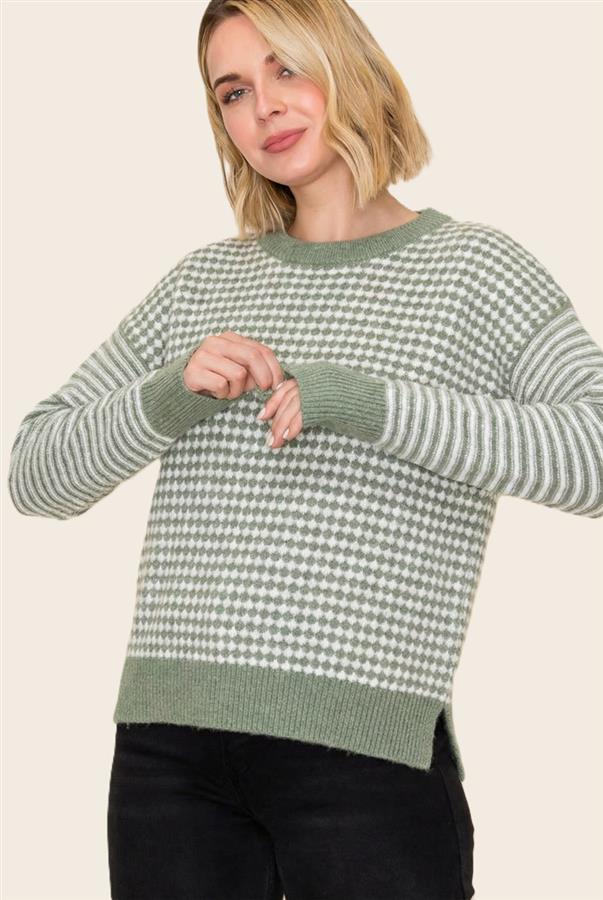 Checkerboard & Stripe Mix Sweater