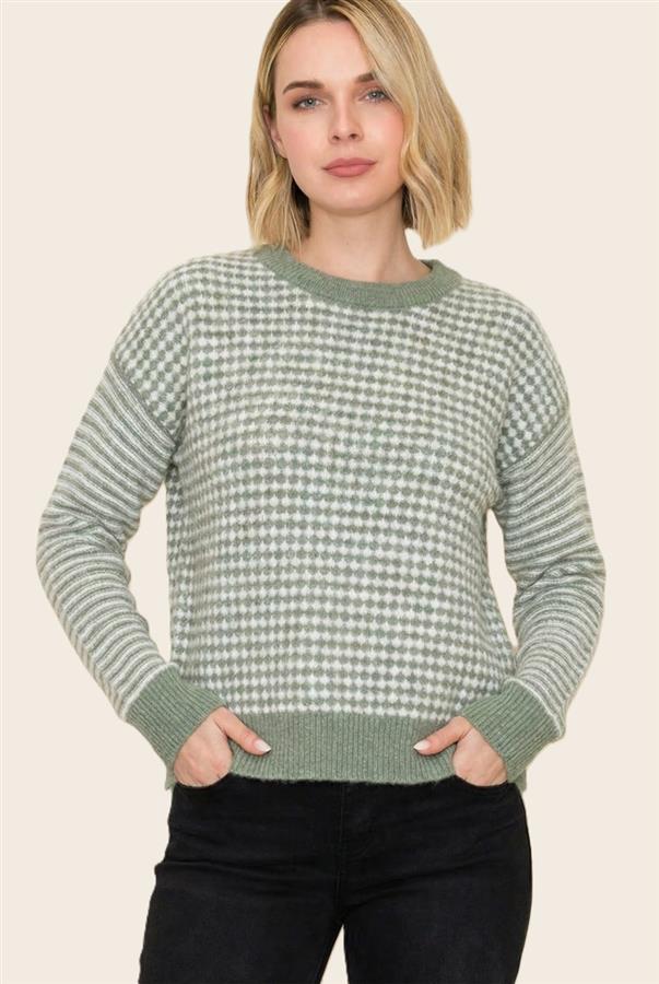Checkerboard & Stripe Mix Sweater