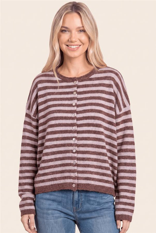 Mauve Striped Cardigan