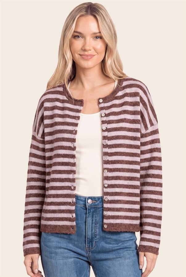 Mauve Striped Cardigan