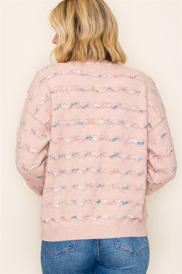 Popcorn Striped Pullover Sweater