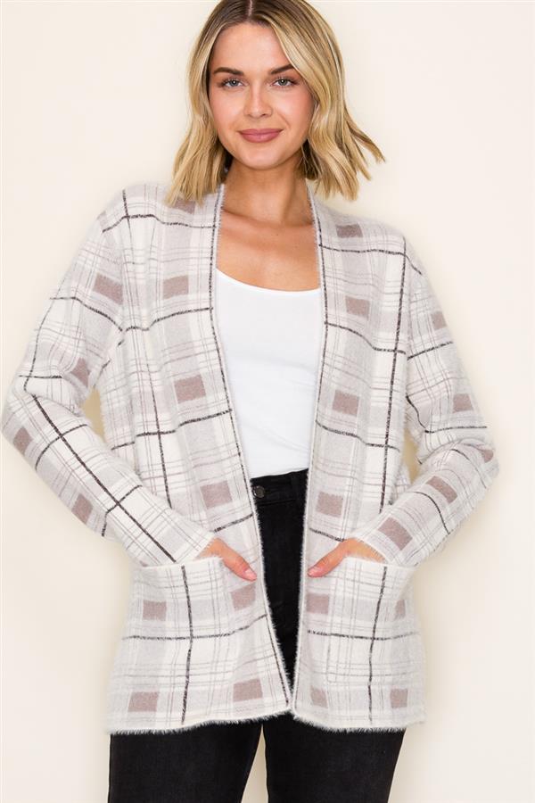 Checkered Fluffy Cardigan