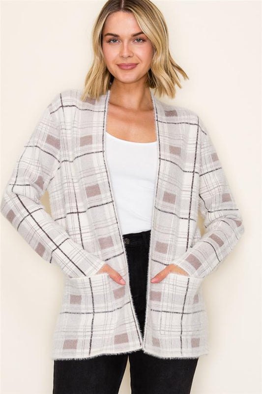 Checkered Fluffy Cardigan