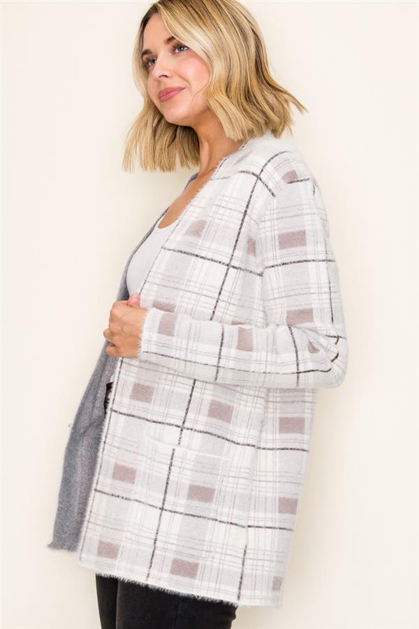 Checkered Fluffy Cardigan